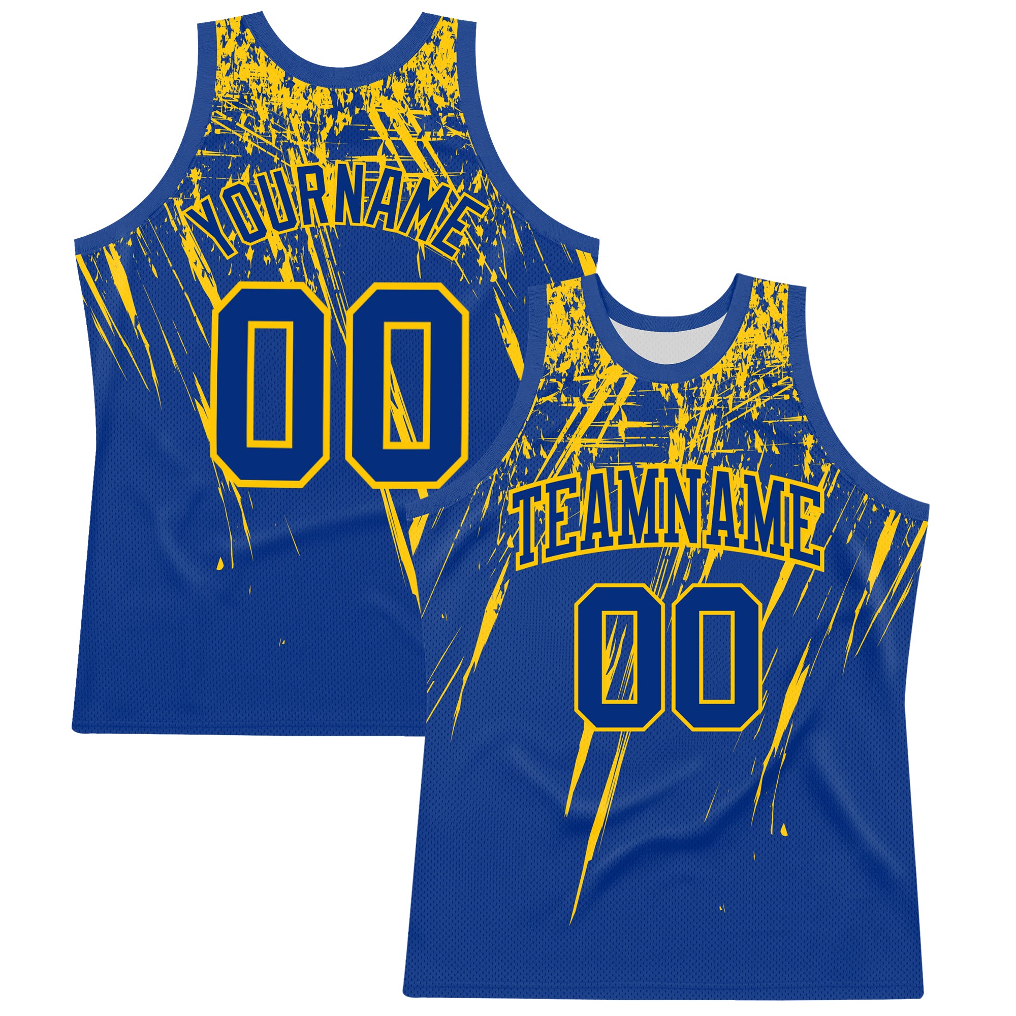 Custom Royal Yellow Splash Round Neck Sublimation Basketball Suit Jersey