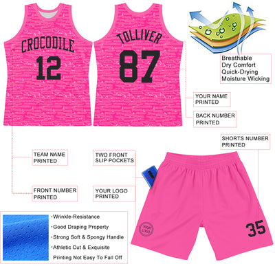 Custom Pink Black Fragment Art Round Neck Sublimation Basketball Suit Jersey
