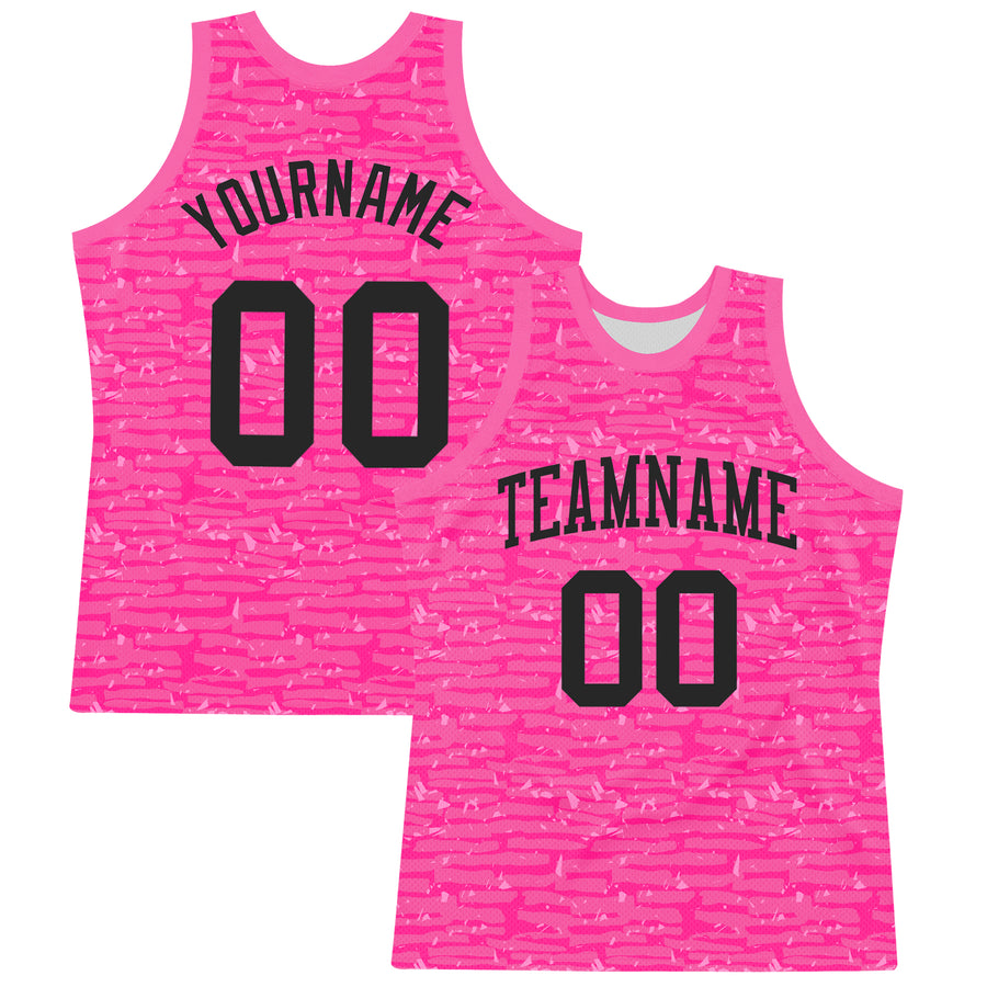 Custom Pink Black Fragment Art Round Neck Sublimation Basketball Suit Jersey