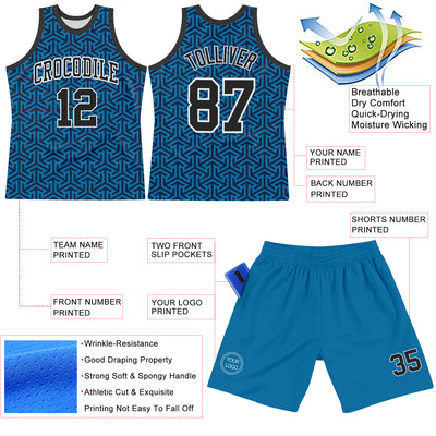 Custom Blue Black-White Arrow Shape Round Neck Sublimation Basketball Suit Jersey