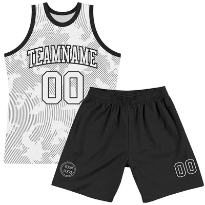 Custom White Black Curve Lines Round Neck Sublimation Basketball Suit Jersey