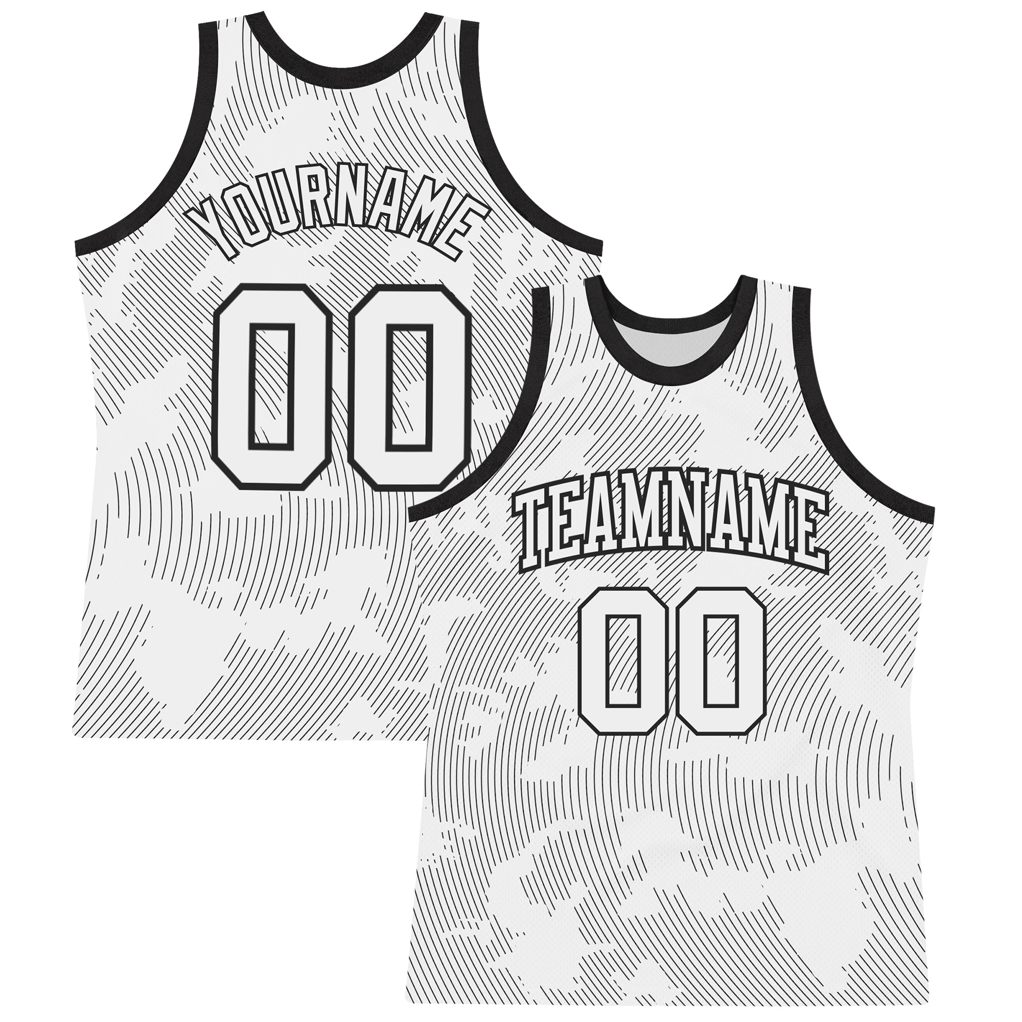 Custom White Black Curve Lines Round Neck Sublimation Basketball Suit Jersey