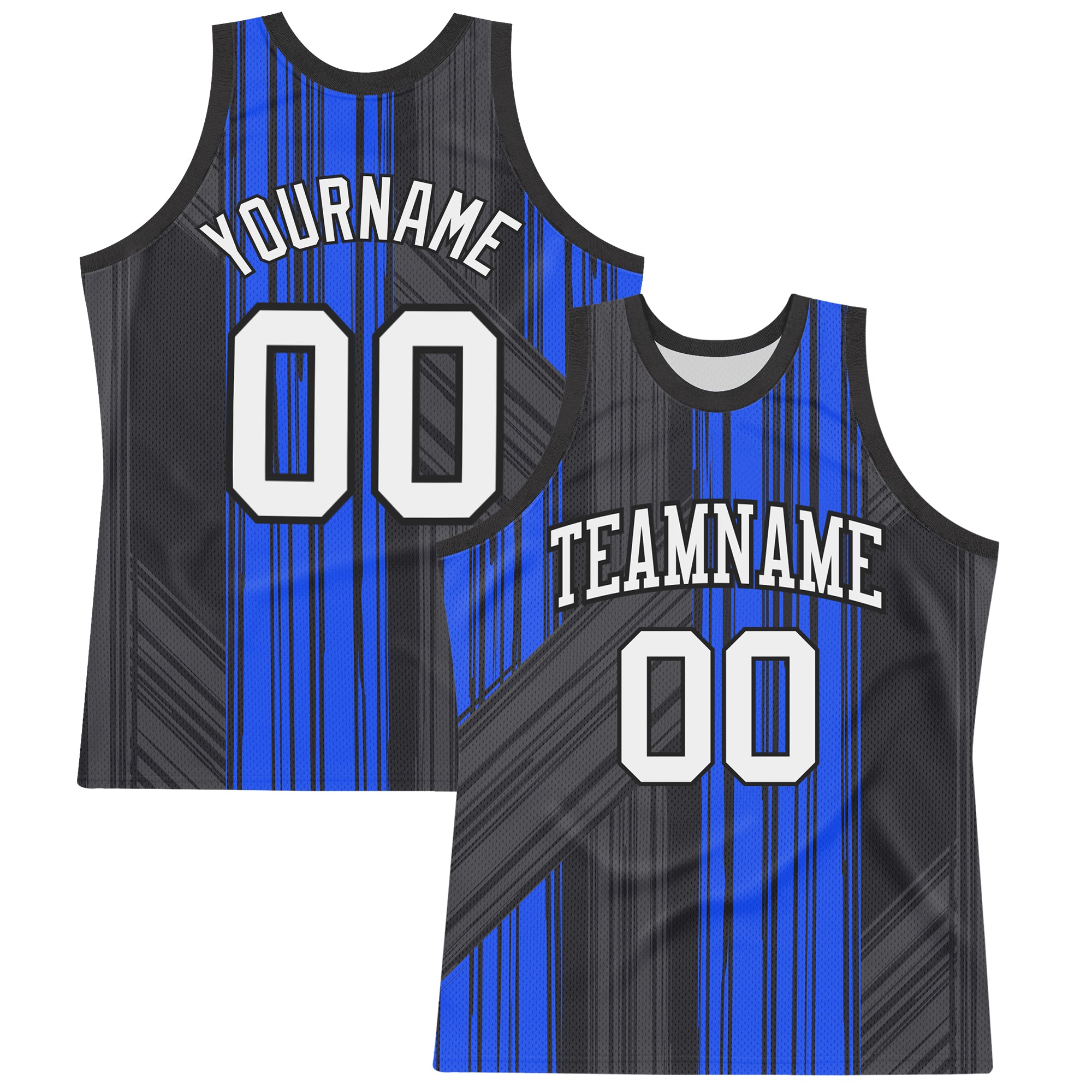 Custom Black White-Royal Line Round Neck Sublimation Basketball Suit Jersey
