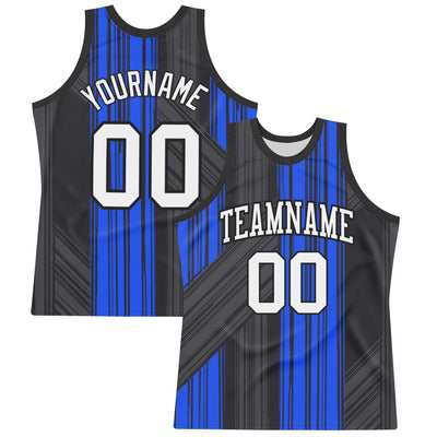 Custom Black White-Royal Line Round Neck Sublimation Basketball Suit Jersey