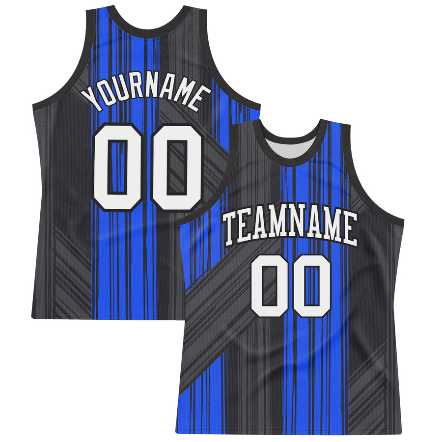 Custom Black White-Royal Line Round Neck Sublimation Basketball Suit Jersey