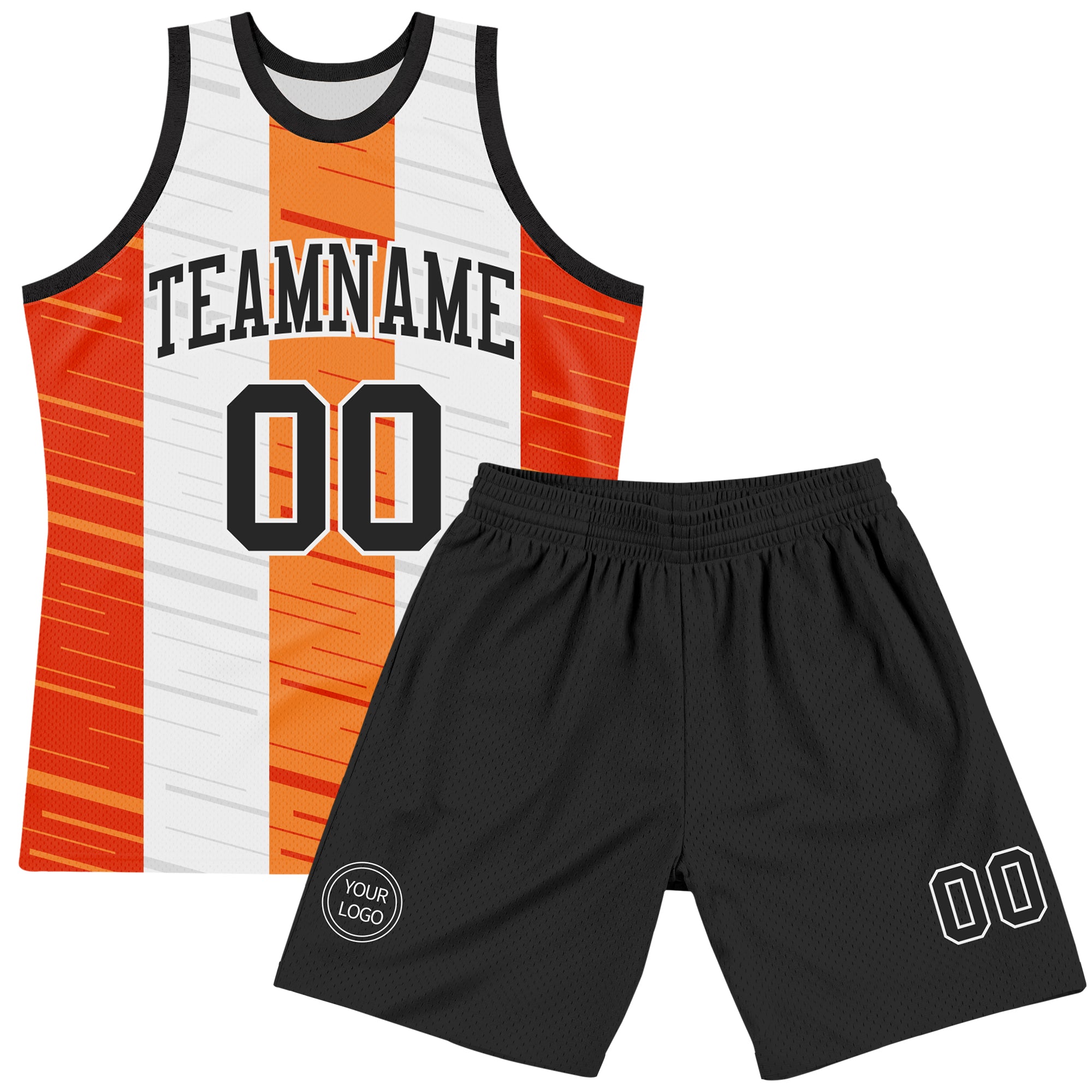 Custom Suit Basketball Suit Jersey White Black-Orange Line Round