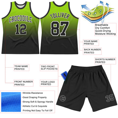Custom Neon Green Black-White Fade Fashion Round Neck Sublimation Basketball Suit Jersey