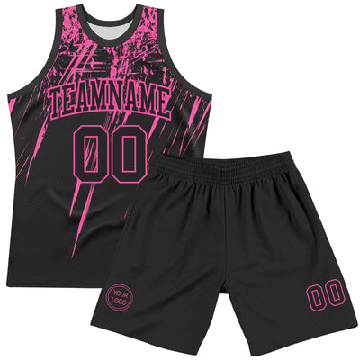 Custom Black Pink Splash Round Neck Sublimation Basketball Suit Jersey