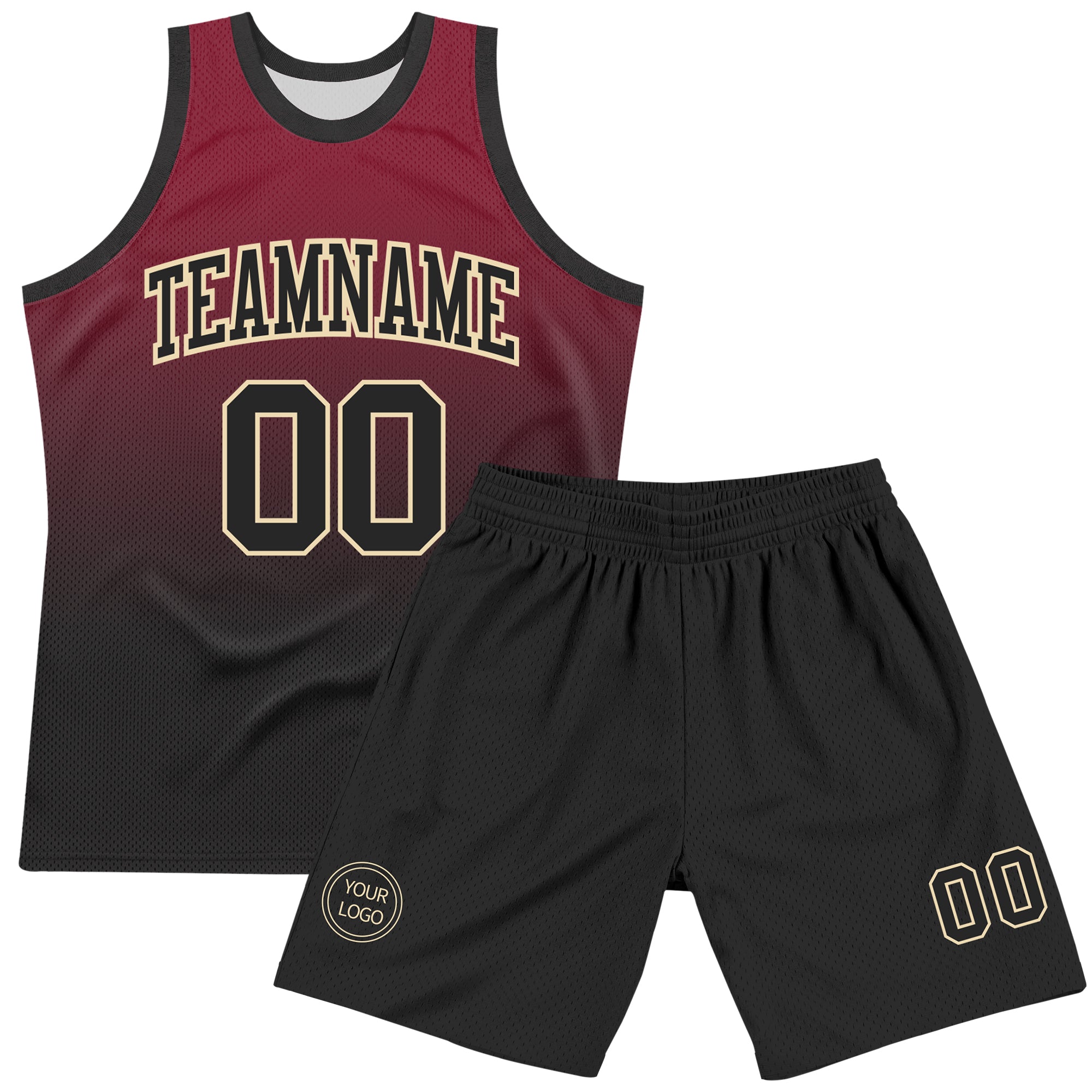 Custom Crimson Black-Cream Fade Fashion Round Neck Sublimation Basketball Suit Jersey