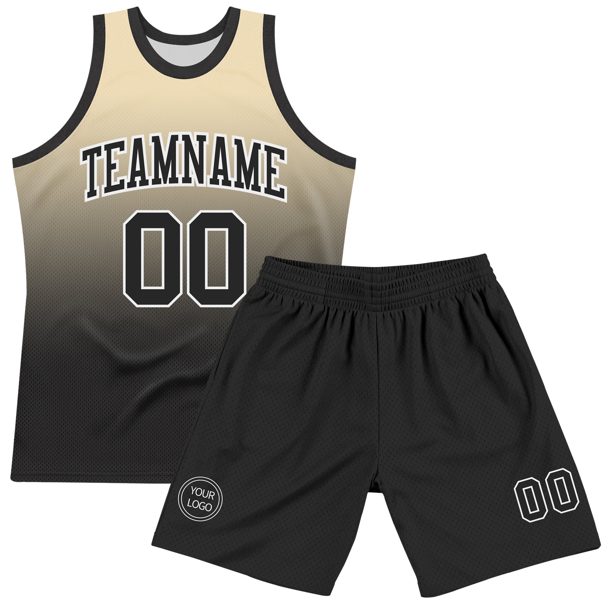 Custom Cream Black-White Fade Fashion Round Neck Sublimation Basketball Suit Jersey