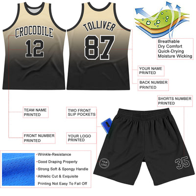 Custom Cream Black-White Fade Fashion Round Neck Sublimation Basketball Suit Jersey