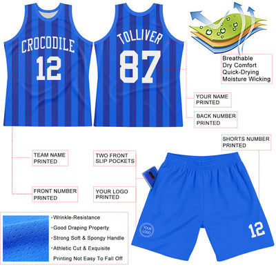 Custom Royal White Line Round Neck Sublimation Basketball Suit Jersey