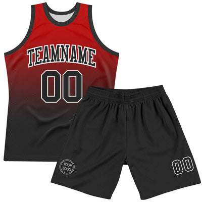 Custom Red Black-White Fade Fashion Round Neck Sublimation Basketball Suit Jersey