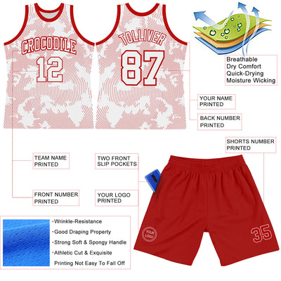 Custom White Red Curve Lines Round Neck Sublimation Basketball Suit Jersey