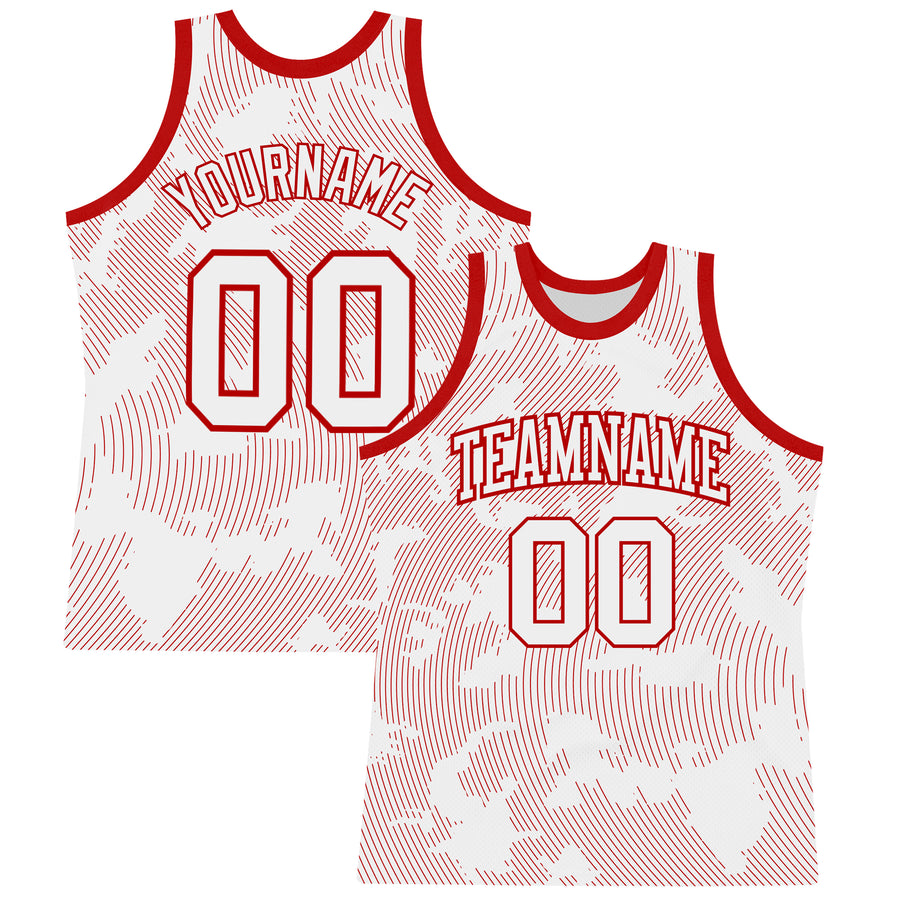 Custom White Red Curve Lines Round Neck Sublimation Basketball Suit Jersey