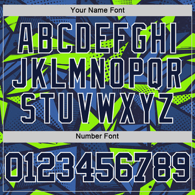 Custom Navy Neon Green-White Geometric Shape Round Neck Sublimation Basketball Suit Jersey