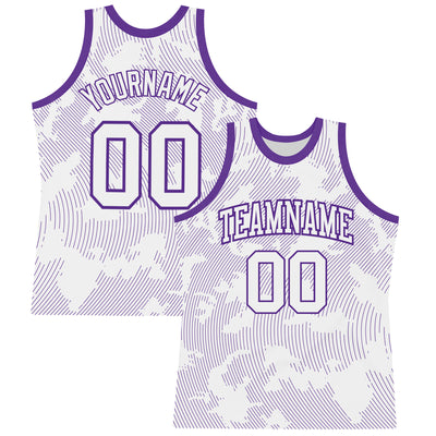 Custom White Purple Curve Lines Round Neck Sublimation Basketball Suit Jersey
