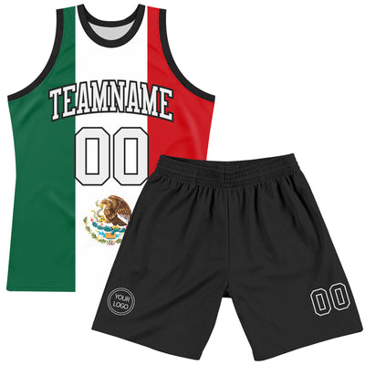 Custom Kelly Green White Red-Black Mexican Flag Round Neck Sublimation Basketball Suit Jersey