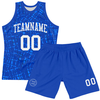 Custom Royal White Round Line Neck Sublimation Basketball Suit Jersey