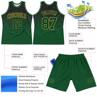 Custom Black Green-Old Gold Fade Fashion Round Neck Sublimation Basketball Suit Jersey