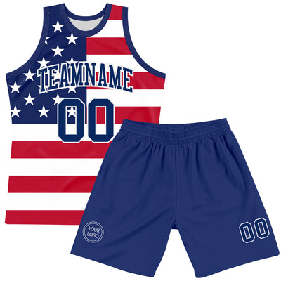 Custom Red Royal-White American Flag Round Neck Sublimation Basketball Suit Jersey
