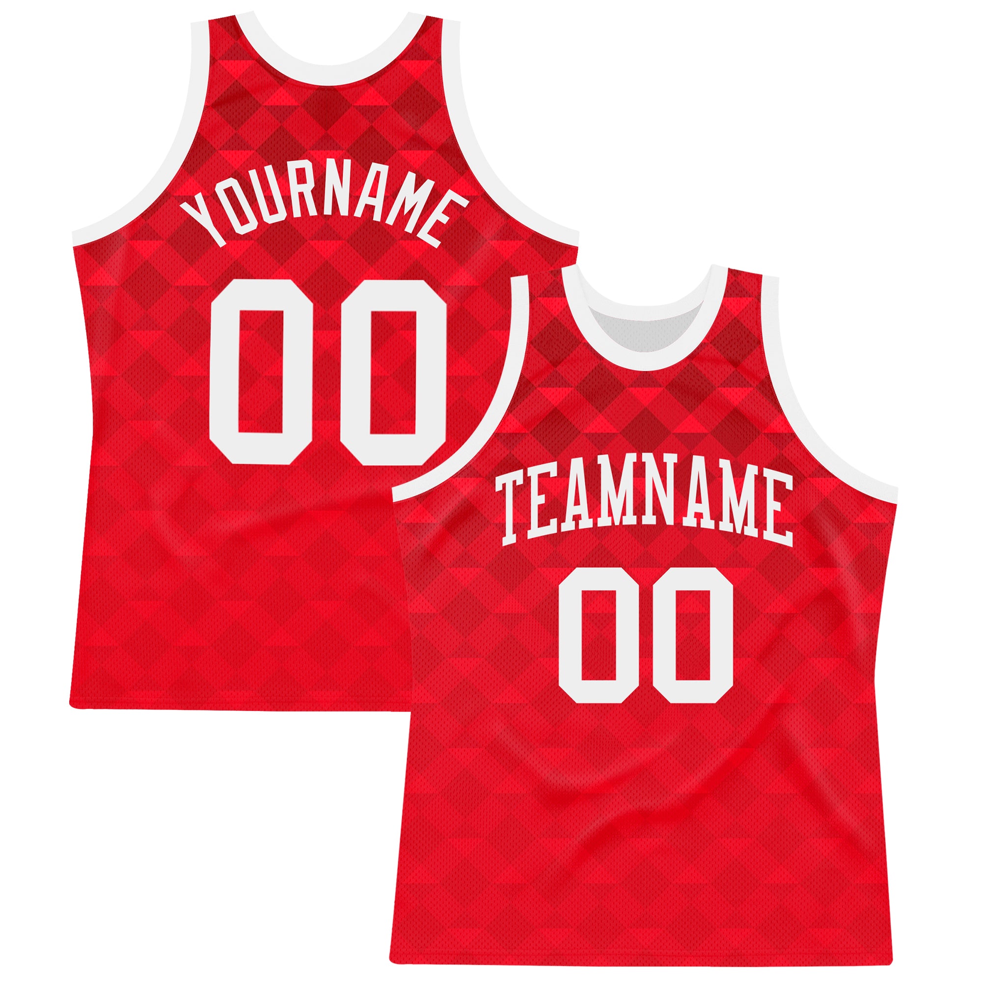 Custom Red White Geometric Shape Round Neck Sublimation Basketball Suit Jersey