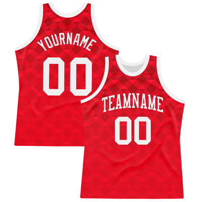 Custom Red White Geometric Shape Round Neck Sublimation Basketball Suit Jersey