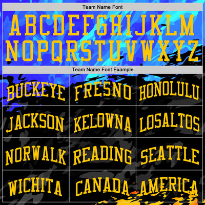 Custom Figure Yellow Royal-Black Splash Round Neck Sublimation Basketball Suit Jersey