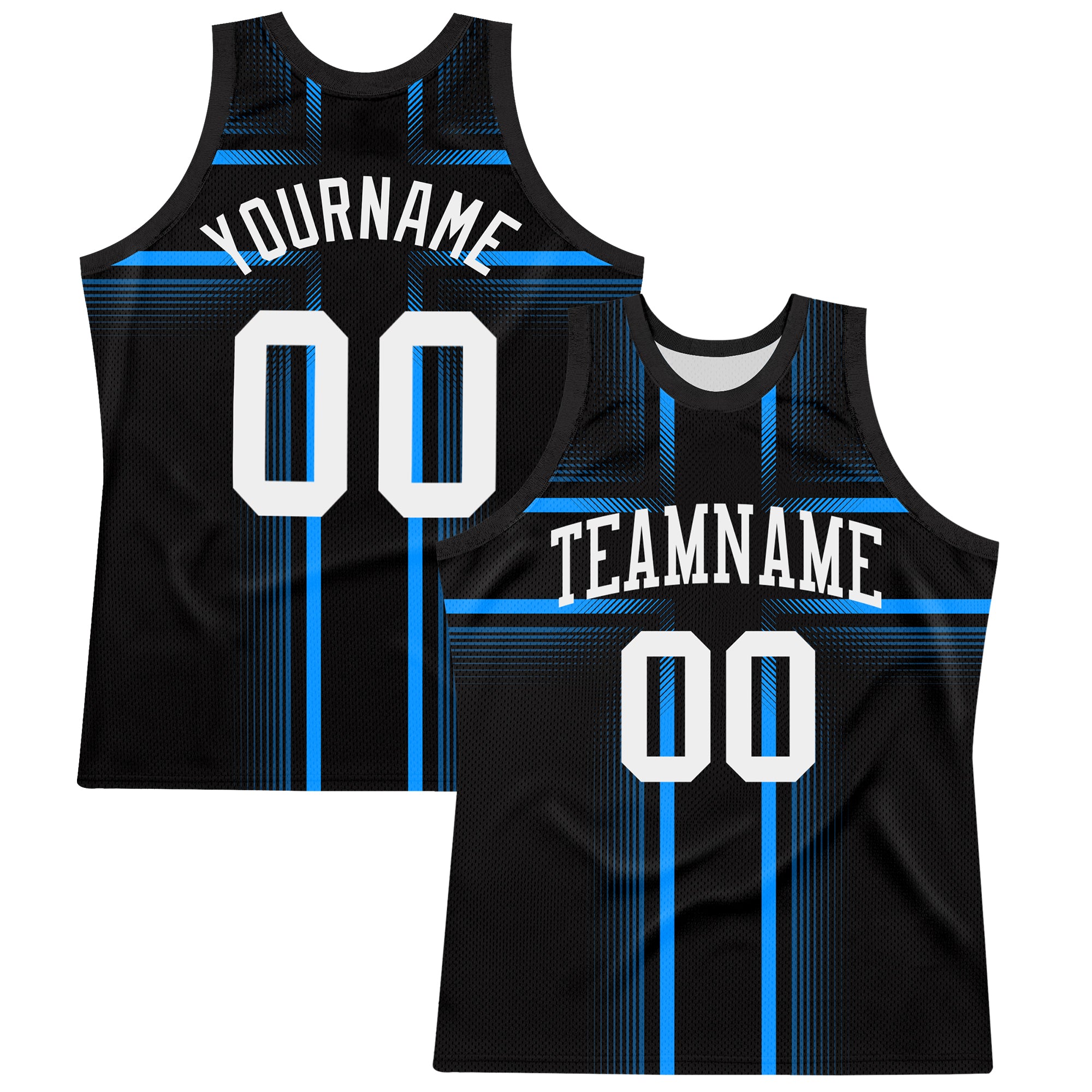 Custom Black White-Light Blue Line Round Neck Sublimation Basketball Suit Jersey