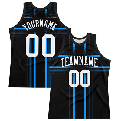 Custom Black White-Light Blue Line Round Neck Sublimation Basketball Suit Jersey