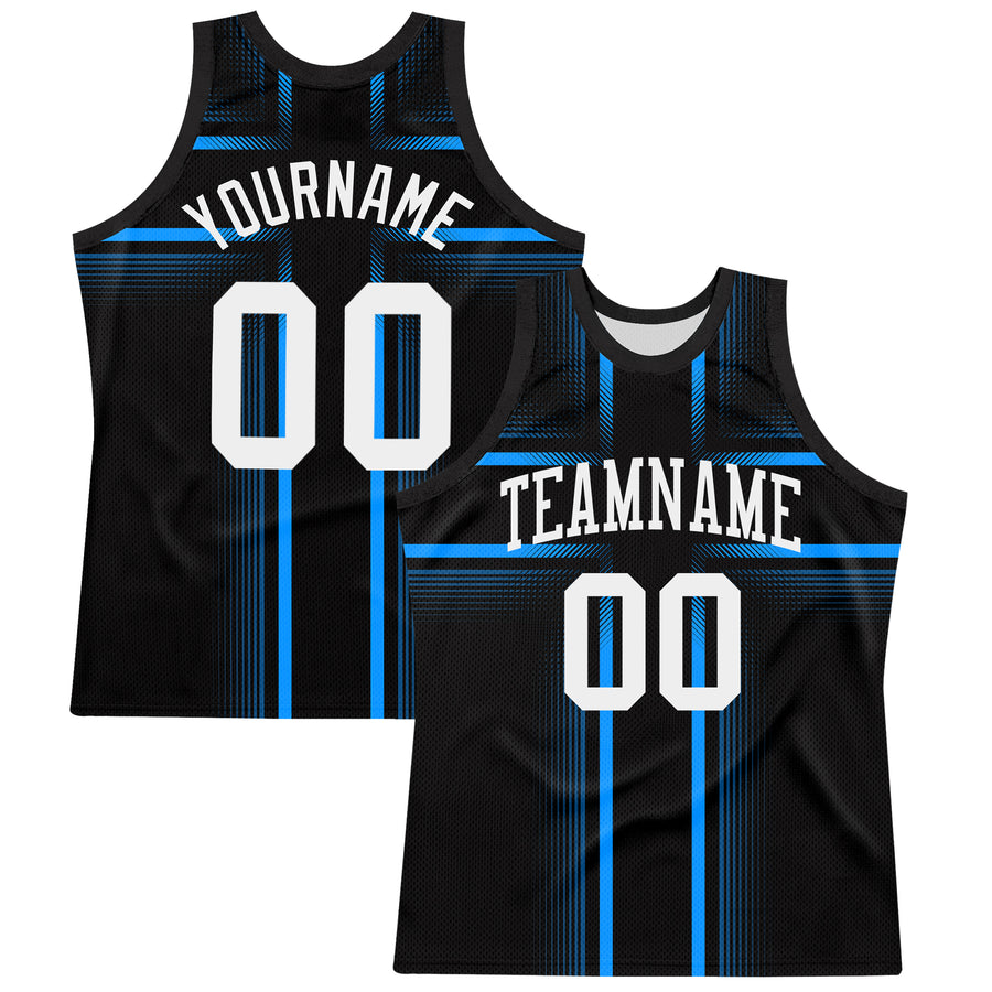 Custom Black White-Light Blue Line Round Neck Sublimation Basketball Suit Jersey