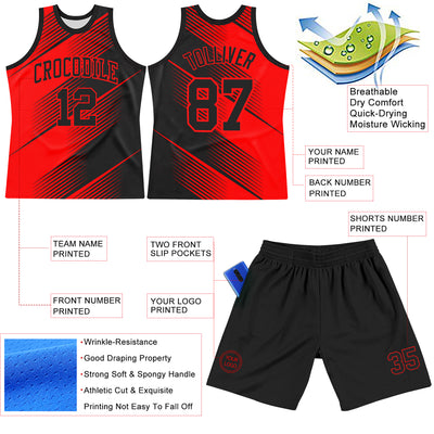 Custom Red Black Line Round Neck Sublimation Basketball Suit Jersey