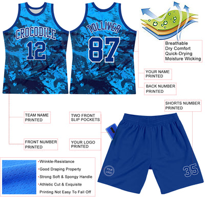 Custom Tie Dye Royal-White Round Neck Sublimation Basketball Suit Jersey