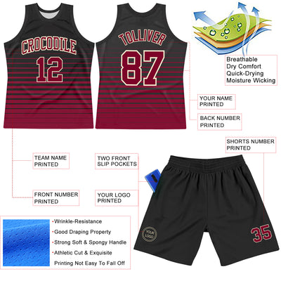 Custom Black Maroon-Cream Pinstripe Fade Fashion Round Neck Sublimation Basketball Suit Jersey