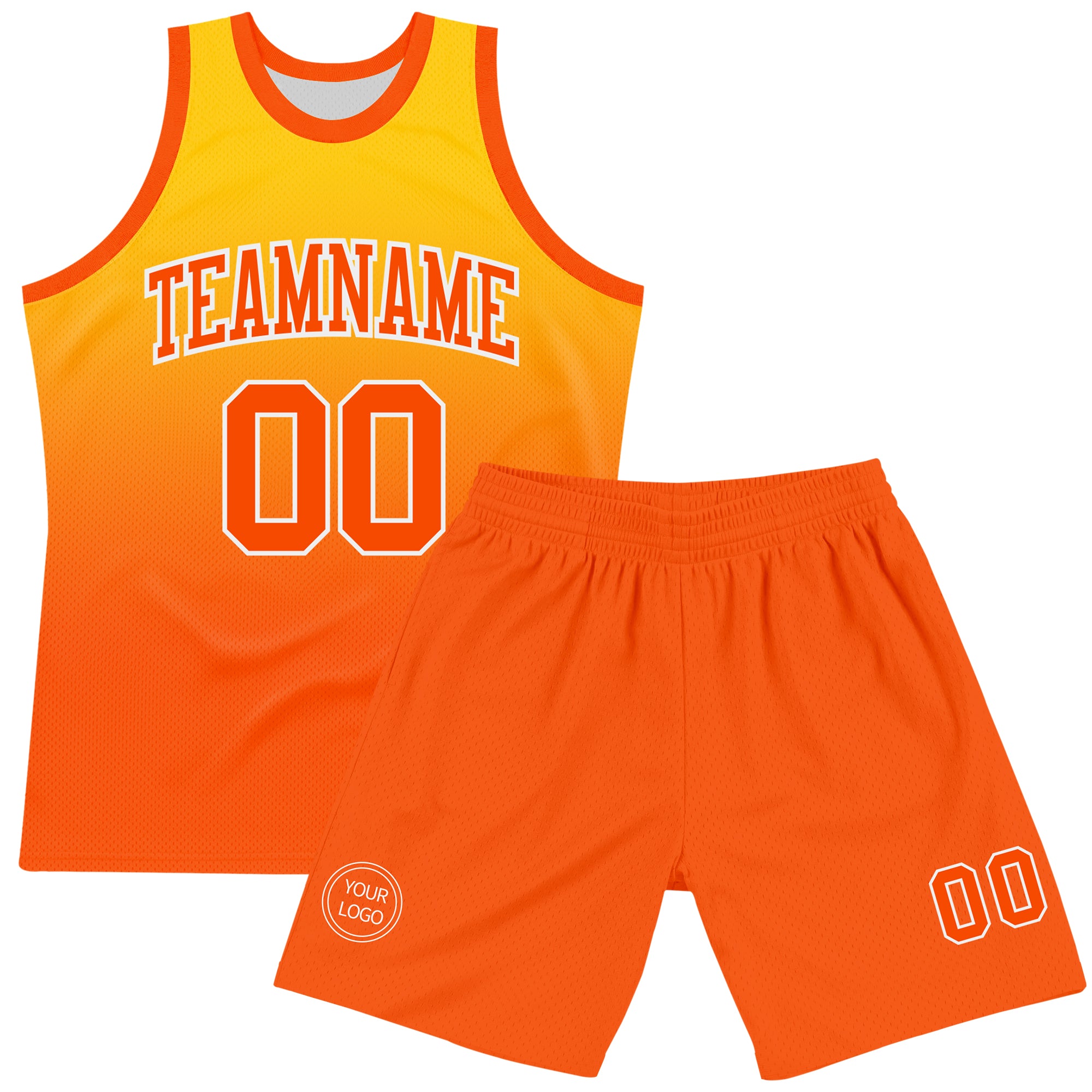 Custom Yellow Orange-White Fade Fashion Round Neck Sublimation Basketball Suit Jersey