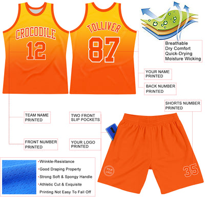 Custom Yellow Orange-White Fade Fashion Round Neck Sublimation Basketball Suit Jersey