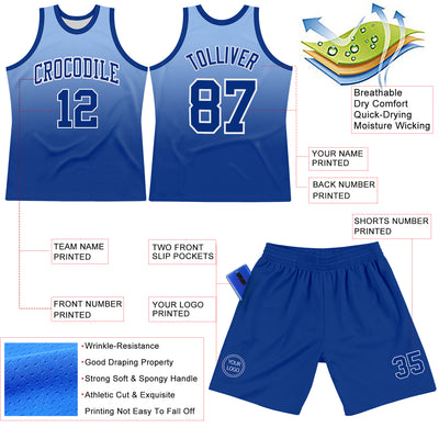 Custom Light Blue Royal-White Fade Fashion Round Neck Sublimation Basketball Suit Jersey