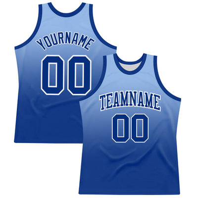 Custom Light Blue Royal-White Fade Fashion Round Neck Sublimation Basketball Suit Jersey