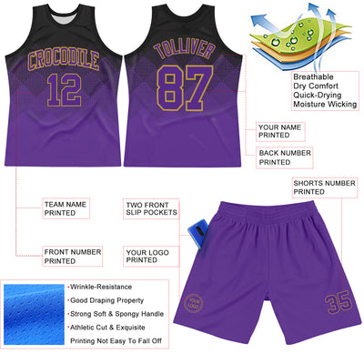 Custom Black Purple-Old Gold Fade Fashion Round Neck Sublimation Basketball Suit Jersey
