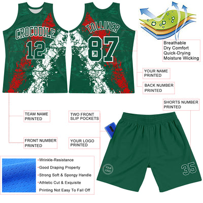 Custom Green Red-White Splash Round Neck Sublimation Basketball Suit Jersey