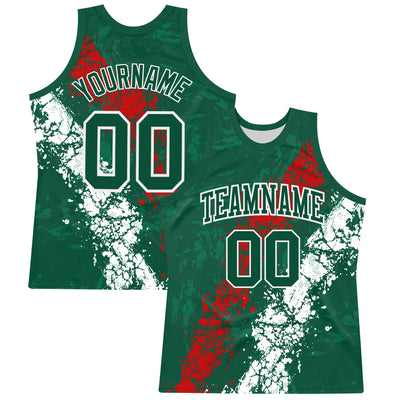 Custom Green Red-White Splash Round Neck Sublimation Basketball Suit Jersey