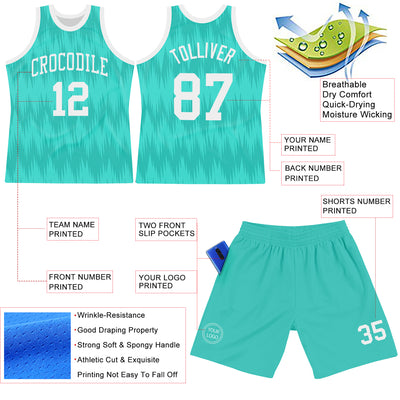 Custom Aqua White Wave Round Neck Sublimation Basketball Suit Jersey