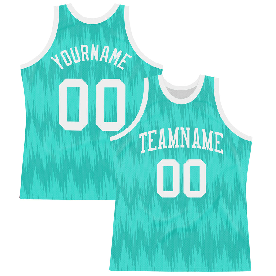 Custom Aqua White Wave Round Neck Sublimation Basketball Suit Jersey
