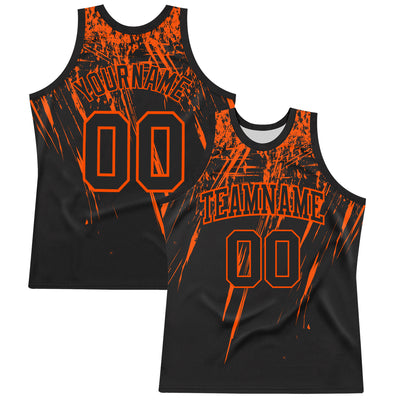 Custom Black Orange Splash Round Neck Sublimation Basketball Suit Jersey