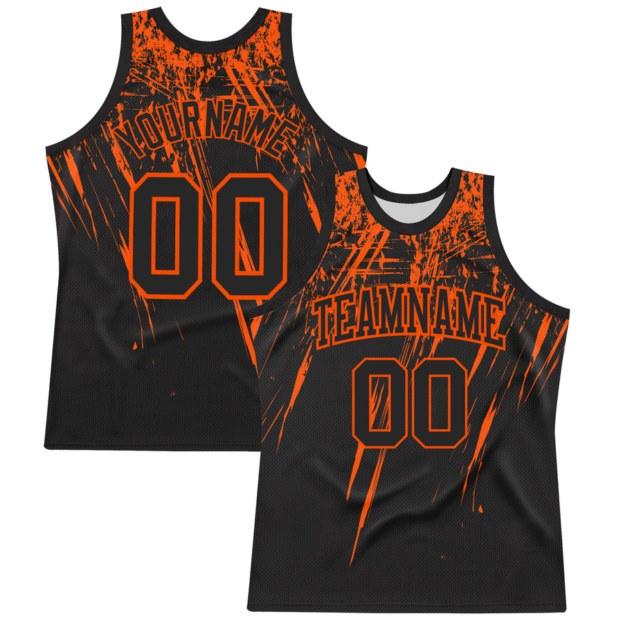 Custom Black Orange Splash Round Neck Sublimation Basketball Suit Jersey