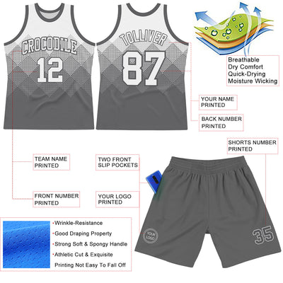 Custom White Steel Gray Gradient Square Shapes Round Neck Sublimation Basketball Suit Jersey