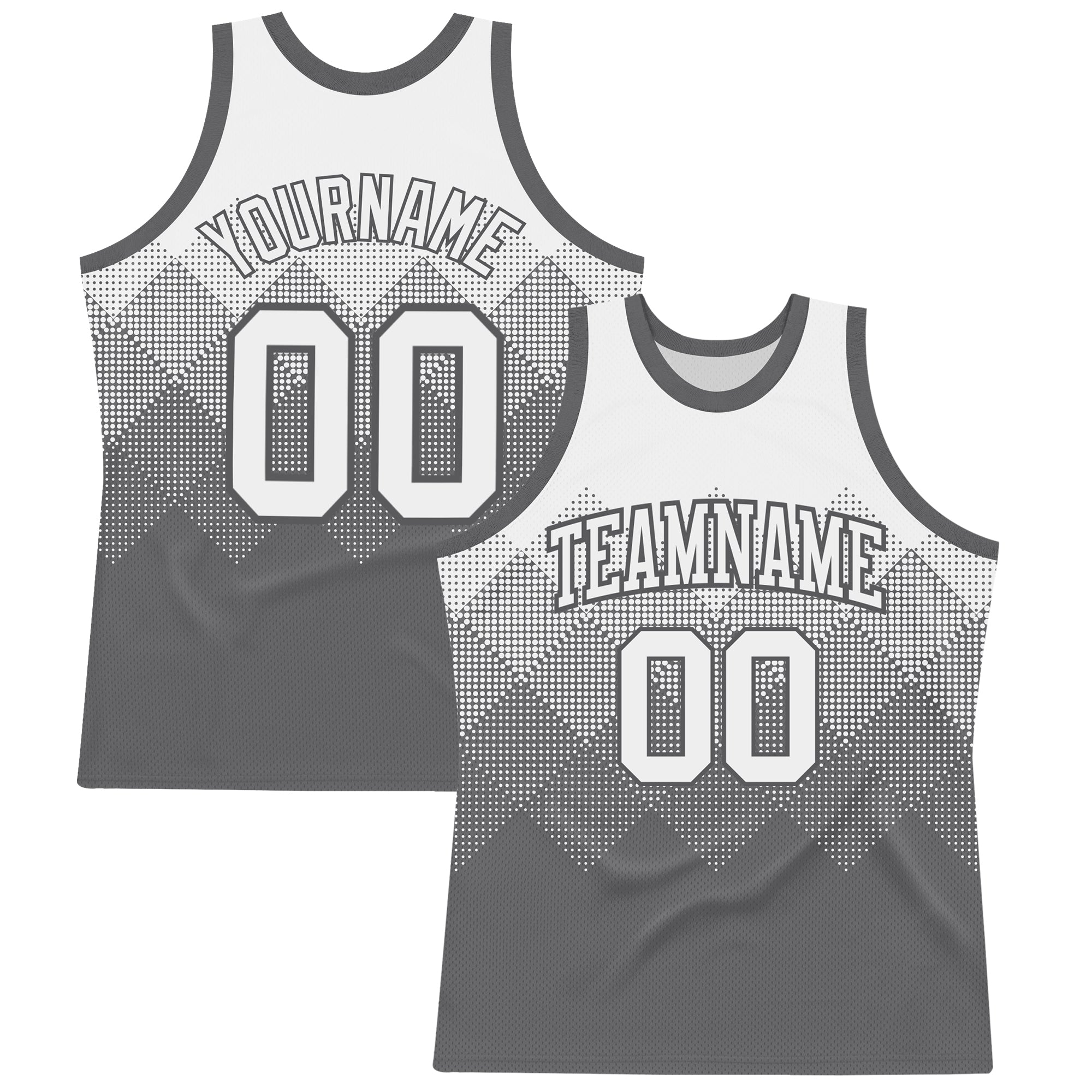 Custom White Steel Gray Gradient Square Shapes Round Neck Sublimation Basketball Suit Jersey