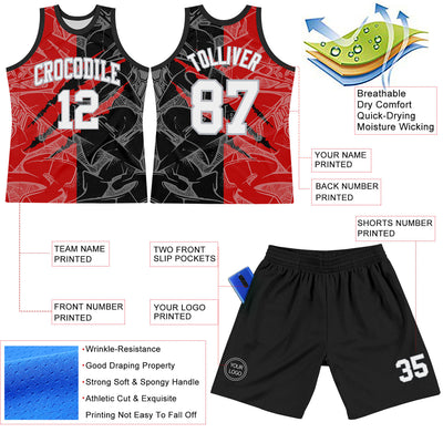 Custom Graffiti Pattern White Black Red-Gray Scratch Round Neck Sublimation Basketball Suit Jersey