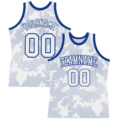 Custom White Royal Curve Lines Round Neck Sublimation Basketball Suit Jersey