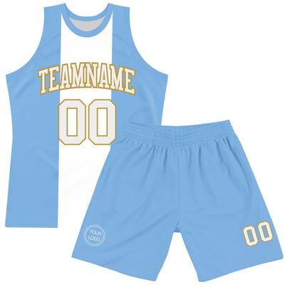 Custom Light Blue White-Old Gold Argentinian Flag Round Neck Sublimation Basketball Suit Jersey